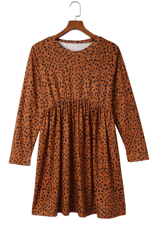 Leopard Long Sleeve Babydoll Dress